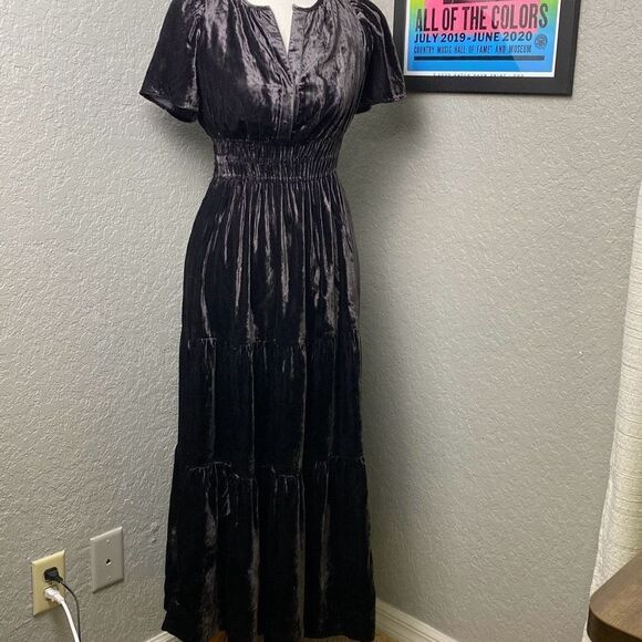 NWT Anthropologie Somerset Gray Tiered v neck velvet maxi dress XXS - Picture 6 of 14
